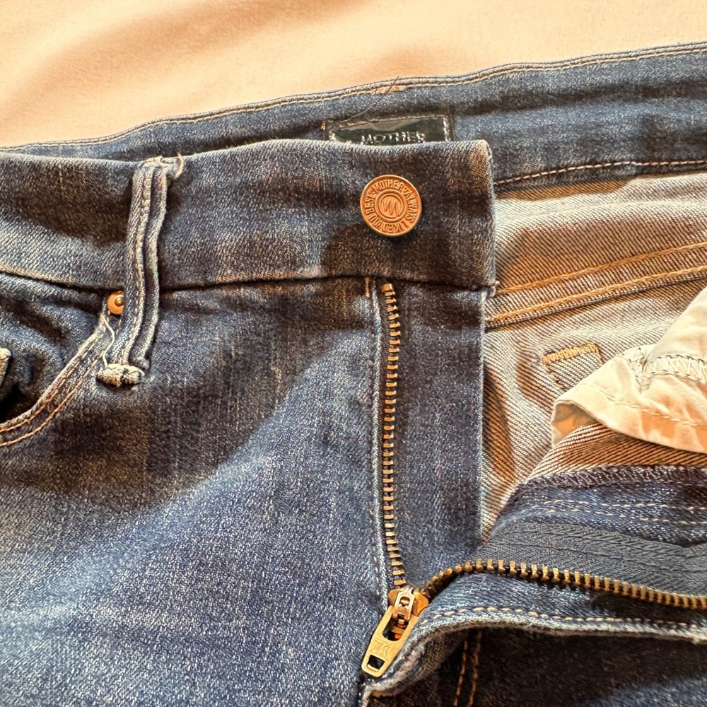 Mother Skinny Jeans Womens 27 Blue Distressed Mid Rise Stretch Denim Casual - Picture 3 of 9